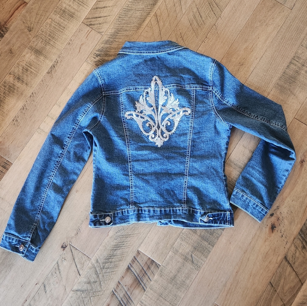 Denim Jean Jacket with fleur de lis detail
